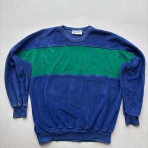 Oscar de La Renta 80s terry sweater colorblock green & blue size large vintage